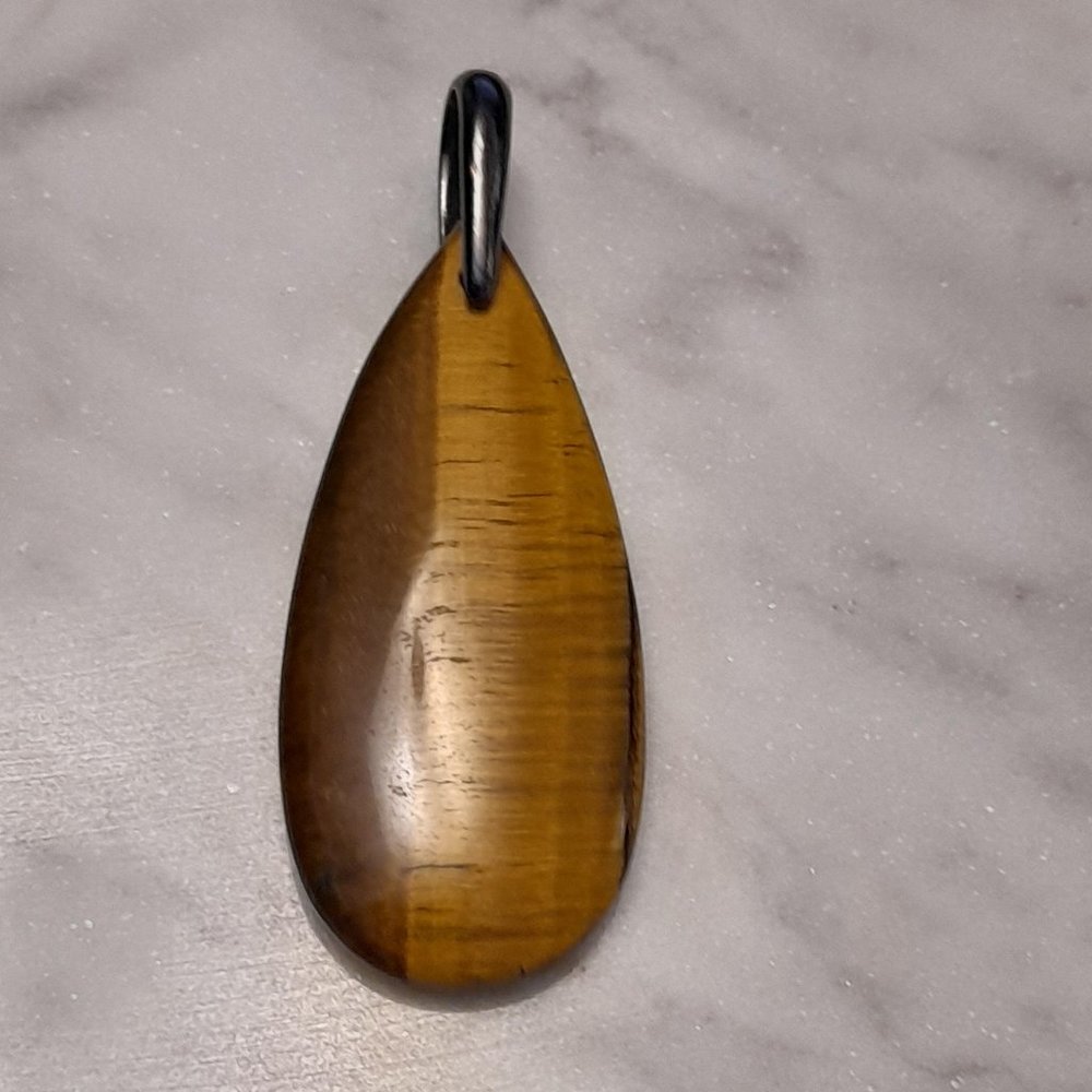 Tear Drop Tiger Eye's Pendant with Black Tone Bail